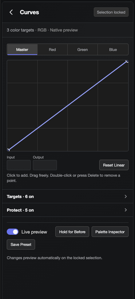 Curves tool showing a Master curve