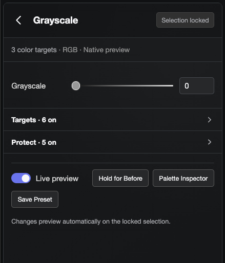 Grayscale tool with one adjustment slider