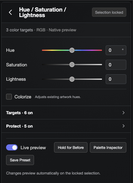 Hue, Saturation, and Lightness tool with Colorize option