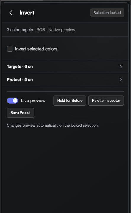 Invert tool with an Invert selected colors option